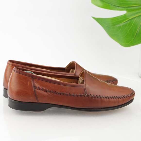 Mezlan Mens Loafer Size 7.5 Tan Cognac Leather Moc Toe Slip On Dress Shoes main image 5